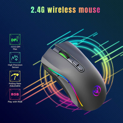 Mouse Gamer Sem Fio Recarregável 2.4G RGB Ergonômico Retroiluminado para PC Notebook
