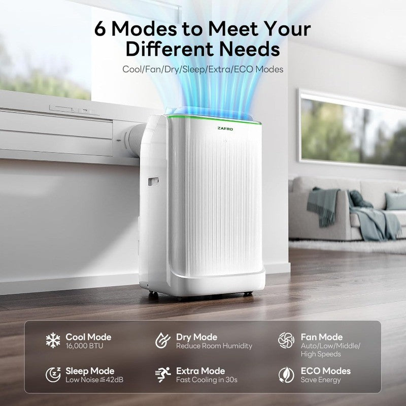 Ar-Condicionado Portátil ZAFRO 16.000 BTU, AC Inteligente de Duto Duplo com Refrigeração sem Drenagem, Modos de Refrigeração, Ventilador e Desumidificador