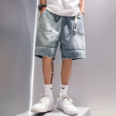 Fashion Casual Denim Shorts Men's Trend Ins Youth Pop Summer Wear Japanese Gothic Hip Hop Loose Casual Cargo Five Quarter Pants