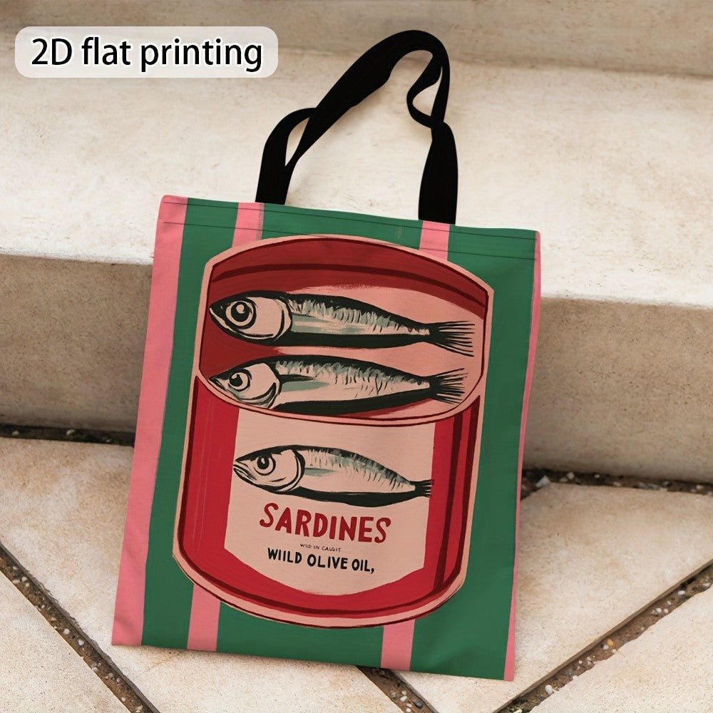 1pc Canned Sardines Durable Polyester Tote Bag - High-Quality Printed Design, Ideal for Work, Travel
