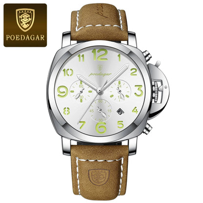 POEDAGAR Luxury Military Watch For Men Waterproof Luminous Leather Man Watch Quartz High Quality Men's Sports Watches Male Reloj