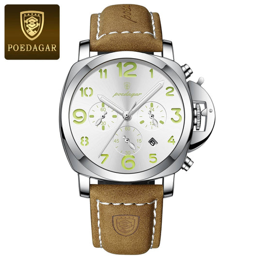 POEDAGAR Luxury Military Watch For Men Waterproof Luminous Leather Man Watch Quartz High Quality Men's Sports Watches Male Reloj