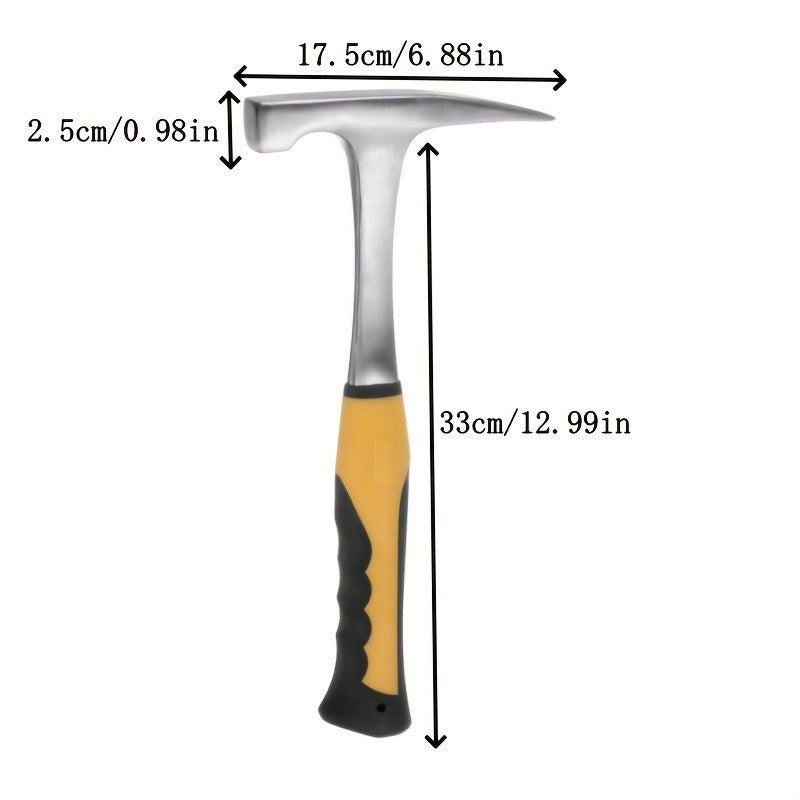 1 martelo de geólogo de aço de alto carbono, martelo de garra de geologia todo em aço com cabo de borracha antiderrapante, acabamento escovado