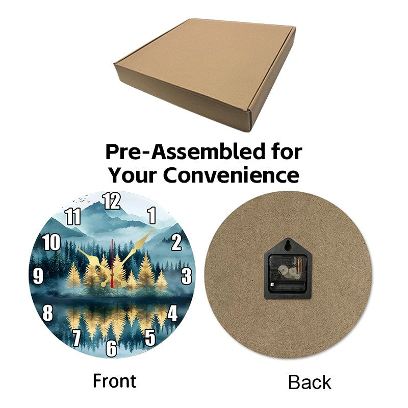 Natural Scenery Wooden Round Silent Hanging Wall Clock,Suitable For Living Room,Office,Study Room,Bedroom,Home Decoration