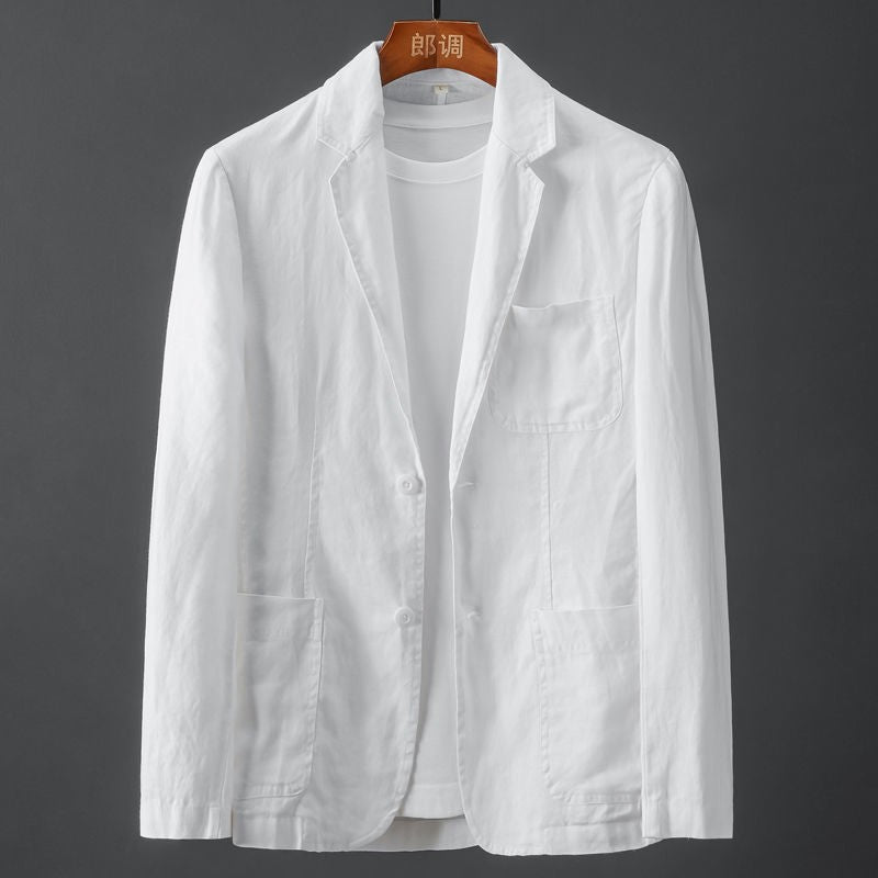 White Cotton Linen Suit Coat Men's Spring Summer Pure Color Slim Casual Business Thin Mens Blazer Jacket Comfortable Breathable