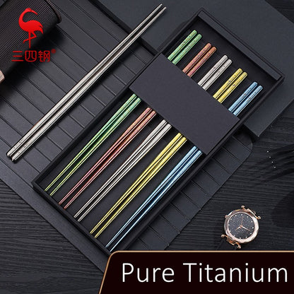 Luxury 10 Pcs Pure Titanium Chopsticks Corss Infection Avoid 5 Color Heat Insulation LFGB Certificate Chinese Family Tableware