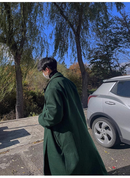 Mauroicardi Autumn Winter Long Warm Oversized Soft Dark Green Black Woolen Coat Men Loose Casual Korean Wool Blends Overcoat