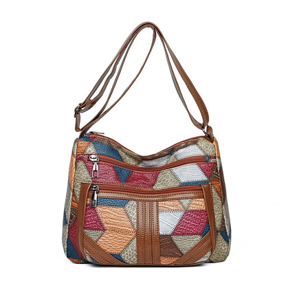 Women's  Crossbody Shoulder Bag, Lightweight Geometric Pattern, Multi-Layer Design, Secure Zipper Closure, Colorful Accessories