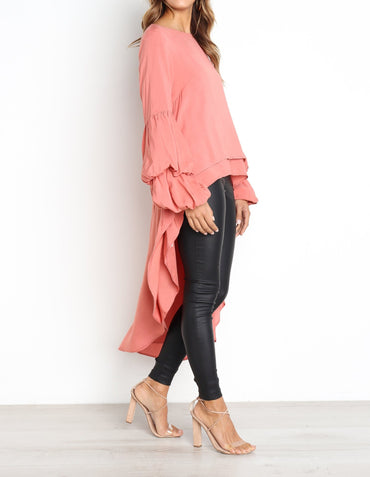 Elegant Solid Color Chiffon Shirts Women O Neck Lantern Sleeves Irregular Long Blouses Tops Temperament Lady Commuting Clothing