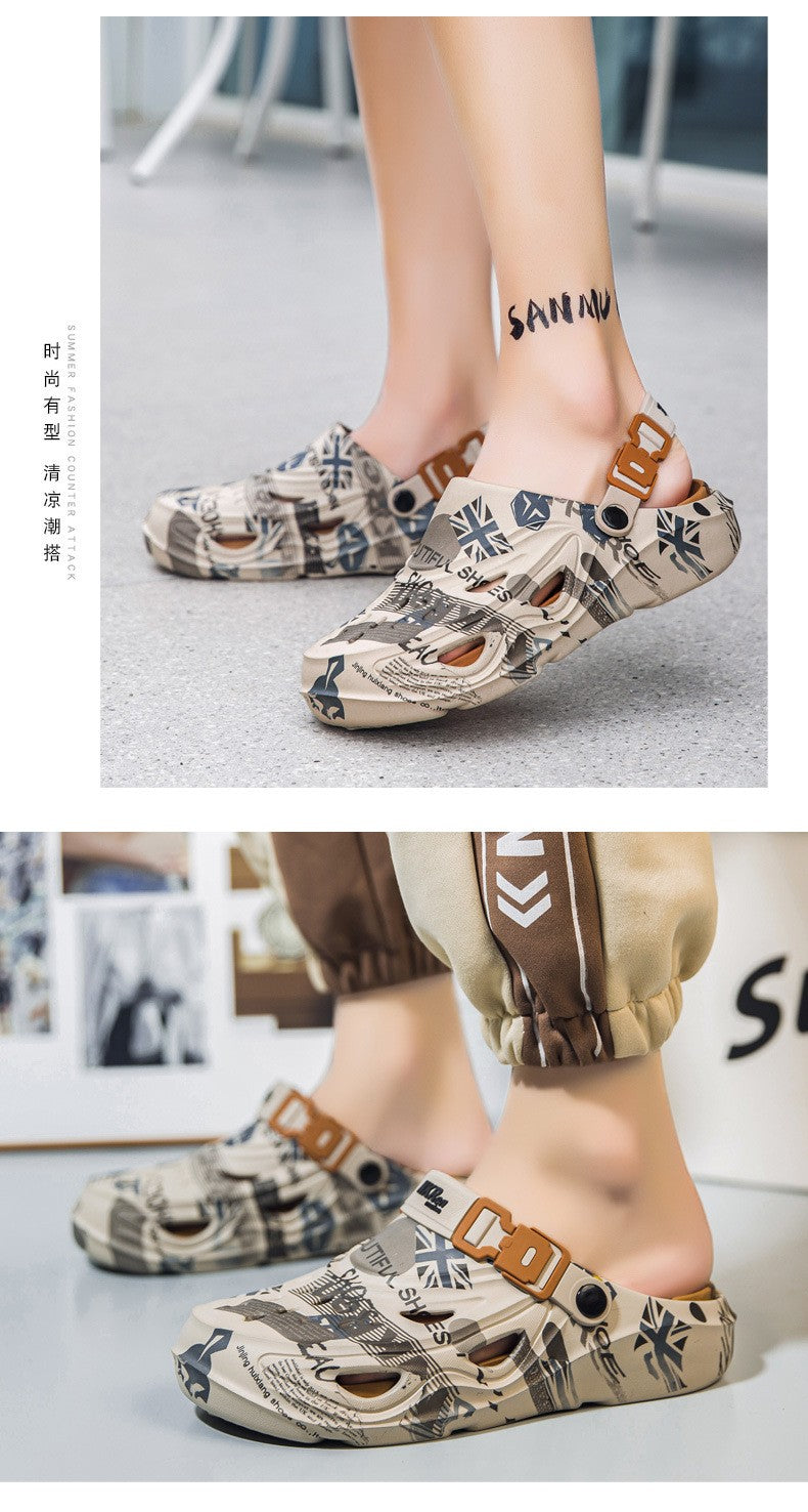 Men's Sports Sandals Eva Light Soft Comfortable Men's Beach Sandals Fashion Platform Buckle Slip-on Graffiti Slippers for Men