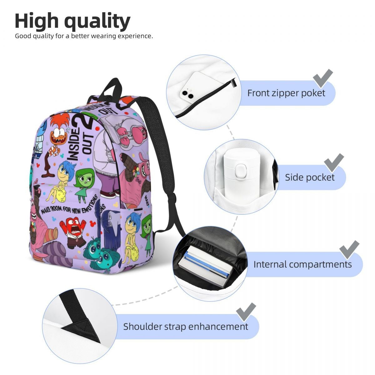 Anime Movie Inside-Out 2 Movie 2024 Backpack for Men Women Teenage Student Work Daypack College Shoulder Bag Sports