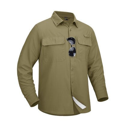 MAGCOMSEN Sun Protection Shirt Quick Dry Long Sleeve Mesh Breathable Shirt Multi Pockets Fishing Shirts Hiking Work Cargo Shirts