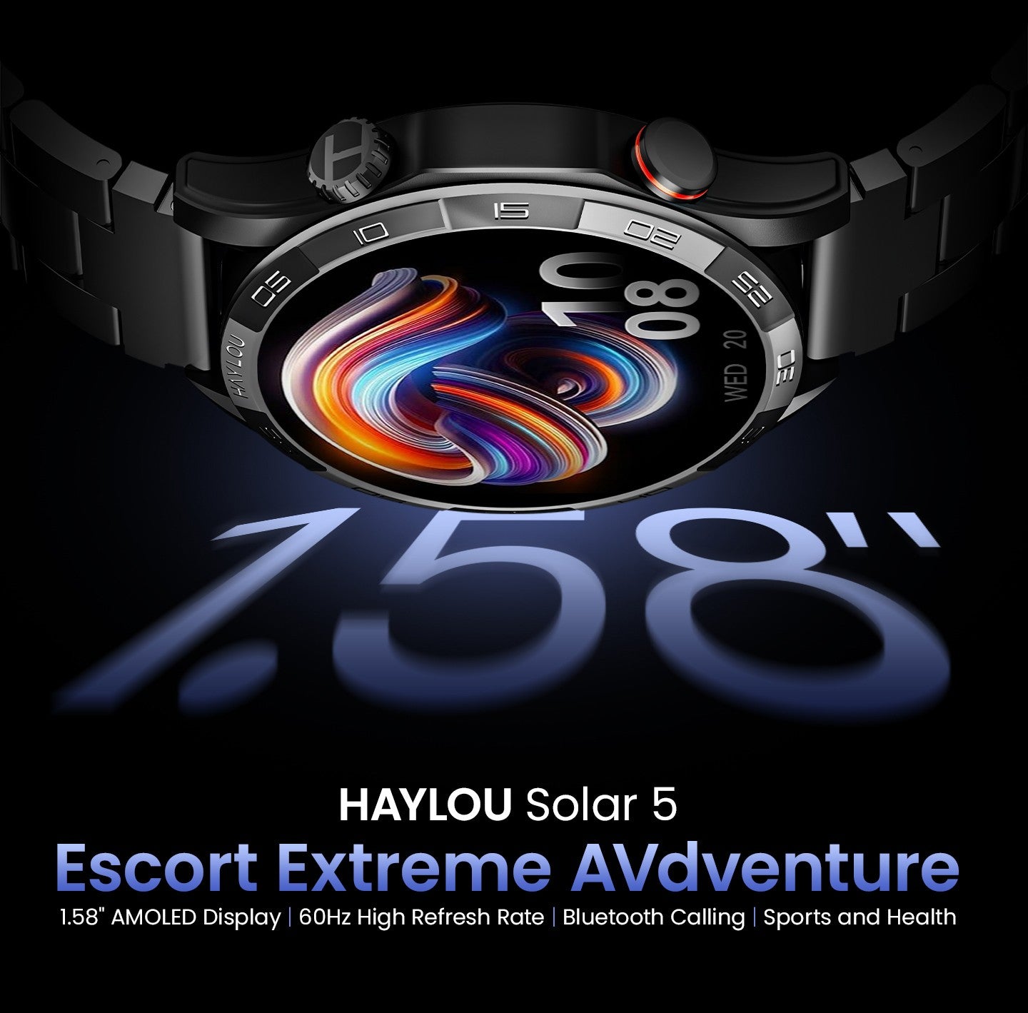 Smartwatch HAYLOU Solar 5 com Chamada de Voz, Tela AMOLED de 1,58'', 60Hz, Monitoramento de Saúde 24 Horas, Smartwatch Esportivo para Homens
