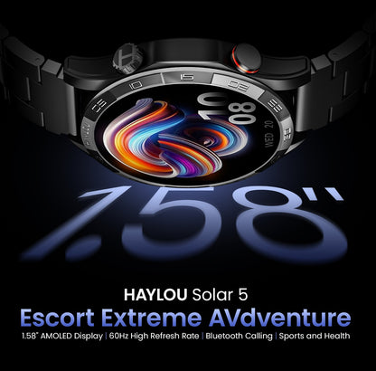 Smartwatch HAYLOU Solar 5 com Chamada de Voz, Tela AMOLED de 1,58'', 60Hz, Monitoramento de Saúde 24 Horas, Smartwatch Esportivo para Homens