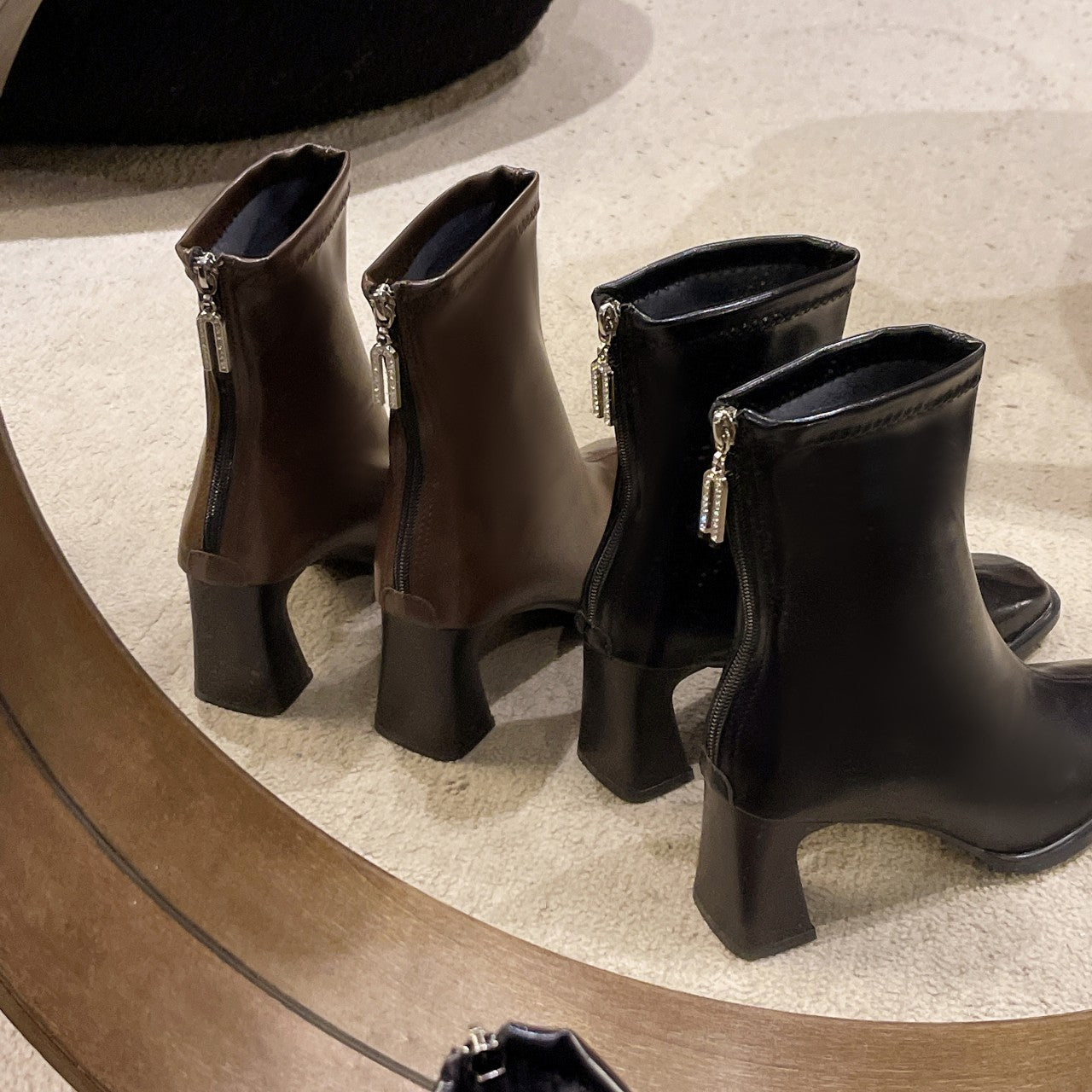 High Quality High Heel Boots Women Leather Winter Boots Women Comfortable Warm Fur Women Ankle Boots Shoes Black Brown D159