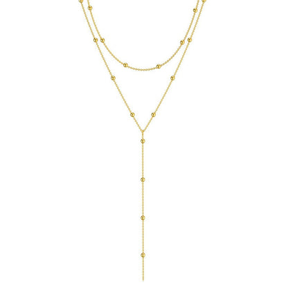 LATS Gold Color Double Layered Long Tassel Chain Necklaces for Women Simple Metal Geometric Bead Choker Necklace Fashion Jewelry