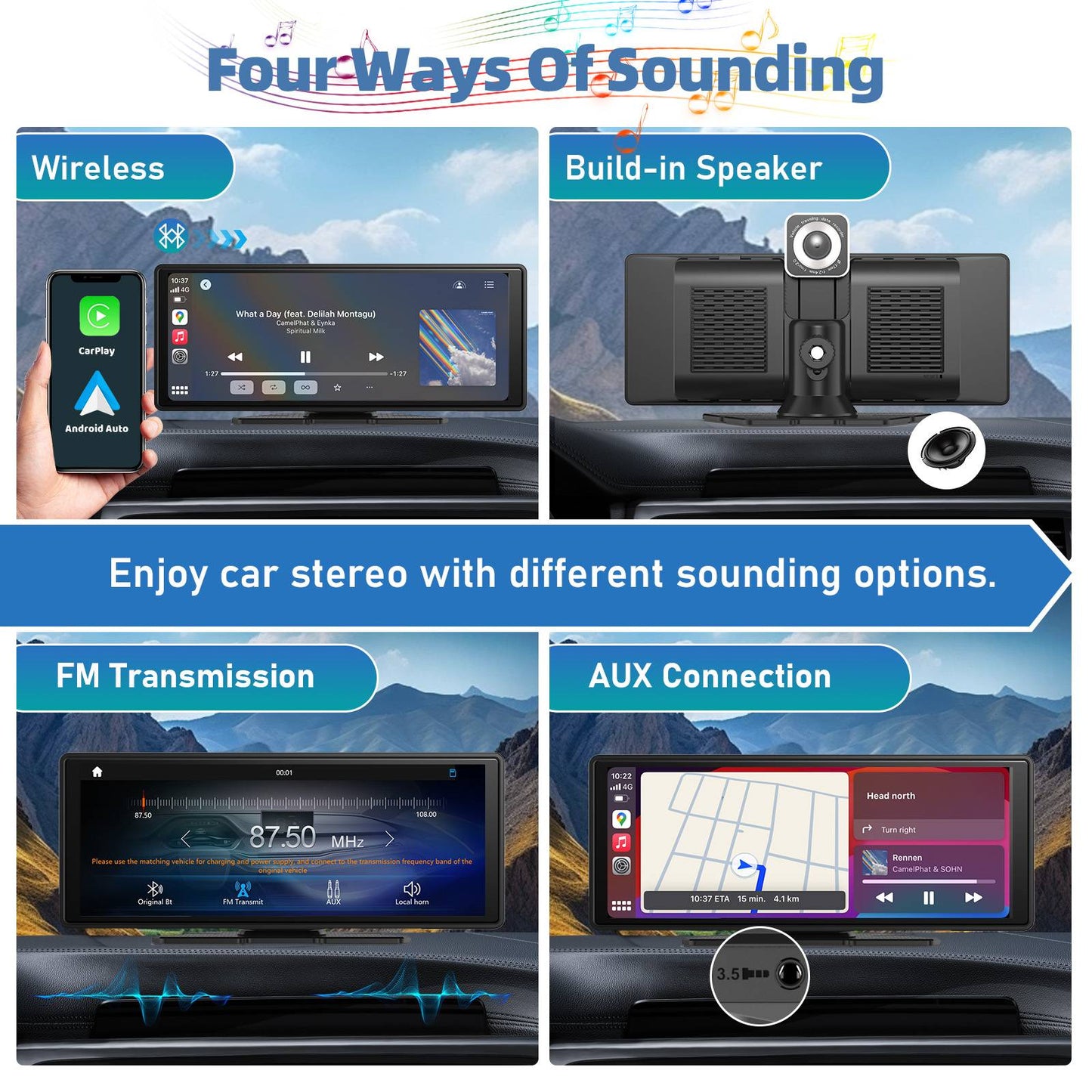 Central Multimídia Portátil Sem Fio com Carplay, Tela Sensível ao Toque HD de 10,26 polegadas para Carro com CarPlay e Android Auto com Mirror Link/Câmera de Ré