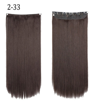 Apliques de Cabelo Sintético Liso Comprido de 5 Clipes 22'' Fibra de Alta Resistência ao Calor Preto Castanho Loiro