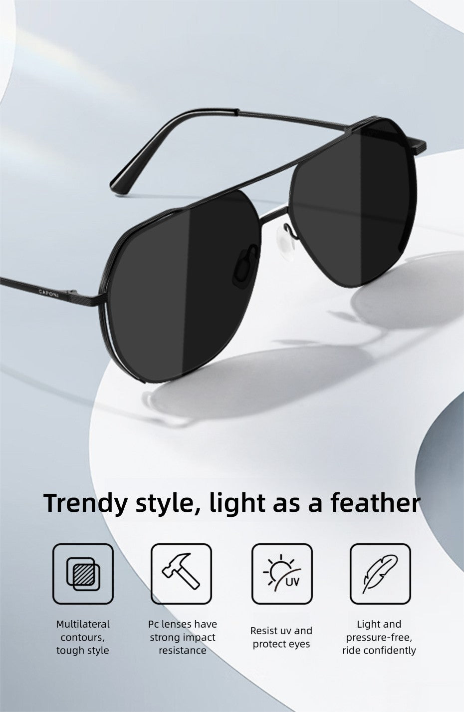 CAPONI Aviator Polarized Men Sunglasses Classic Double Bridge Designer Outdoor Sun Glasses Anti Glare UV400 Silver Shade CP35707