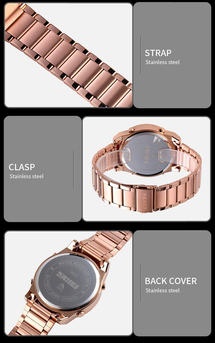 SKMEI Luxury Waterproof Watch for Men Stainless Steel Electronic Sports Digital Mens Wristwatches Man Clock Reloj Masculino 1611