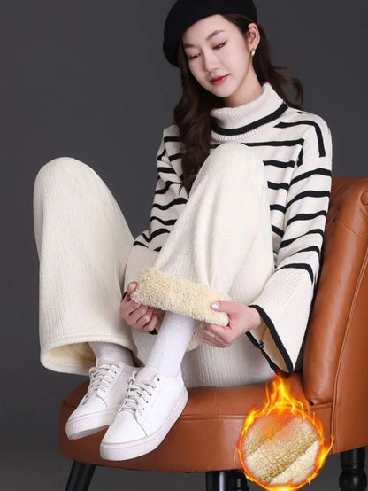 Youthful Woman Clothes Thick Winter Fleece Casual Sport Baggy Sweatpants Women's Pants HighWaist Lamb Fluff Straight Pantalones