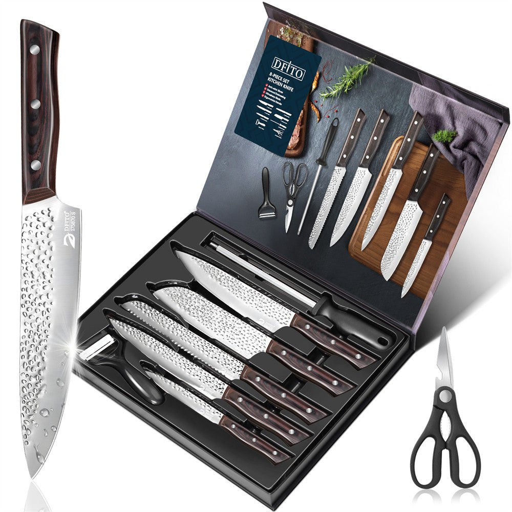 ZENG 8pcs Chef Knife Kitchen Knives Set Hammer Pattern Sharp Cutting Blade Meat Salmon Slicing Knives Santoku Knives Kitchen