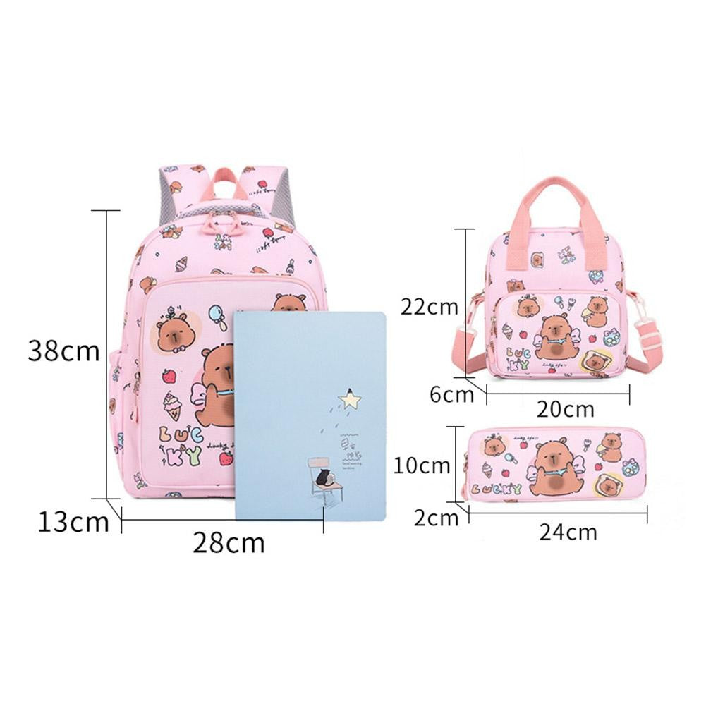 3Pcs/Set Kawaii Capybara Backpack Large Capacity Cartoon Teenager Fashion Nylon Lightweight Rucksack Set