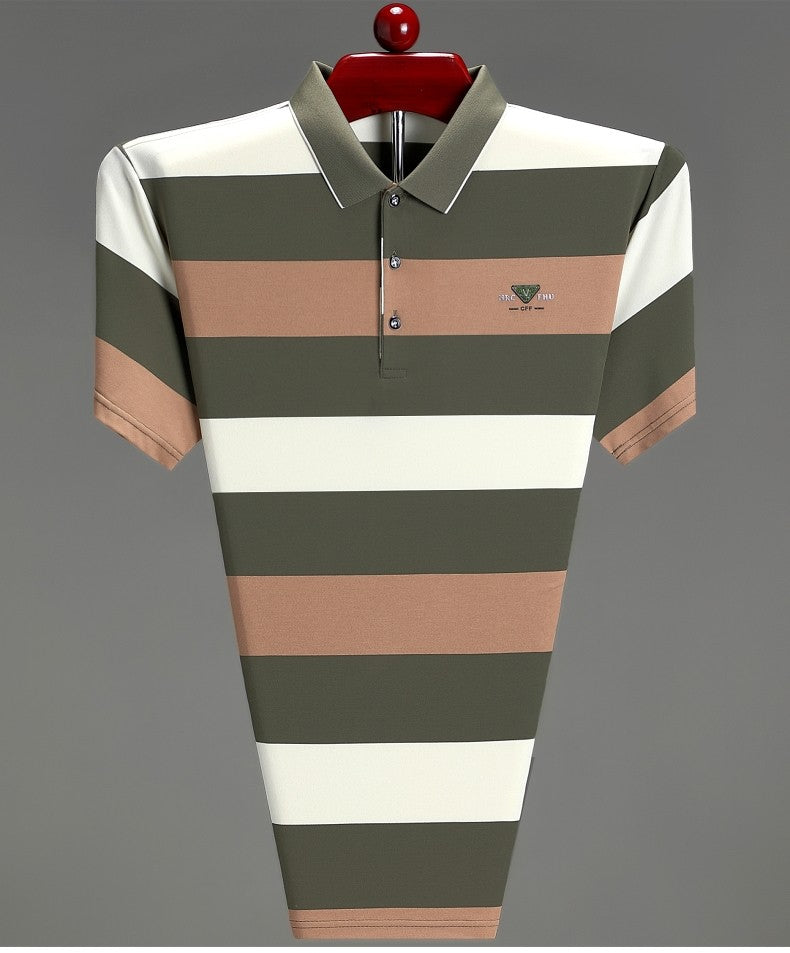 luxury wide stripe color blocked short sleeve polo shirt high-end brand letter embossed T-shirt fashion breathable men's wear