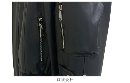 Mauroicardi Autumn Winter Short Oversized Black Warm Pu Leather Jacket Men with Faux Fur Trim Hood Loose Casual Korean Fashion