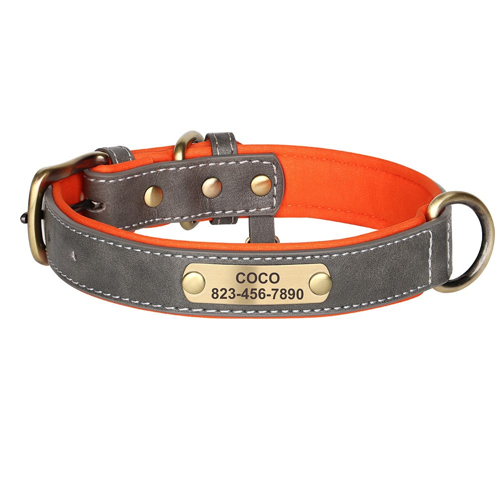 Coleira de cachorro personalizada em couro PU, gravação gratuita, coleiras de identificação de cachorro, coleiras acolchoadas macias para cães pequenos, médios e grandes, ajustáveis