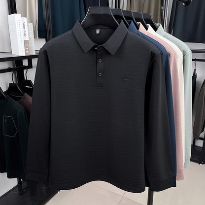 Men's Long sleeved T-shirt 2025 Spring and Autumn New Style Middle aged Collar Loose Polo Top