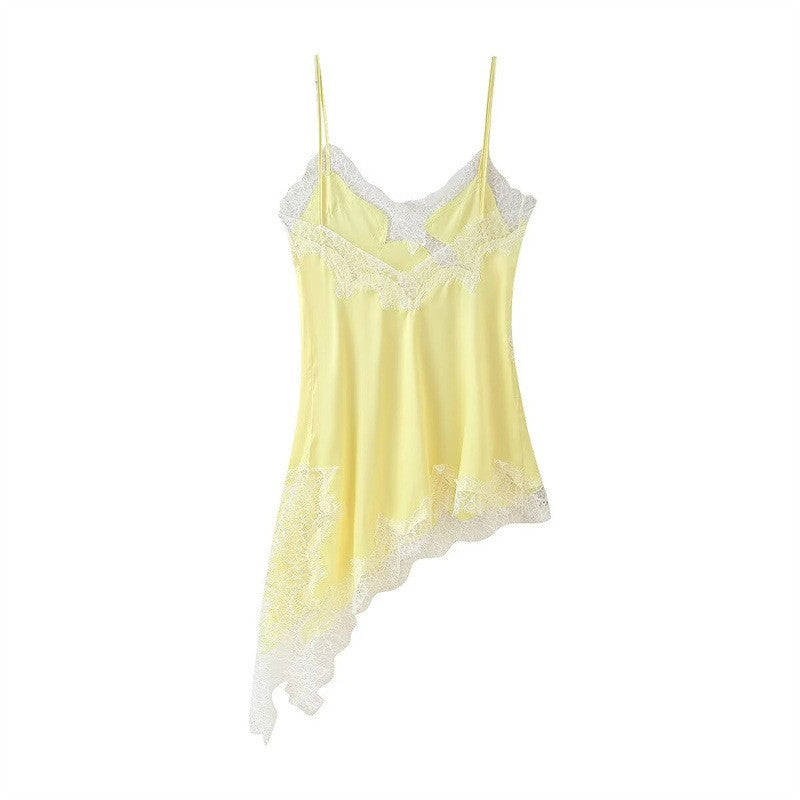 New Lace Mini Spaghetti Strap Dress For Women Irregular Backless Slit Sexy Evening Party Dress Female High Waist Bottom Dresses