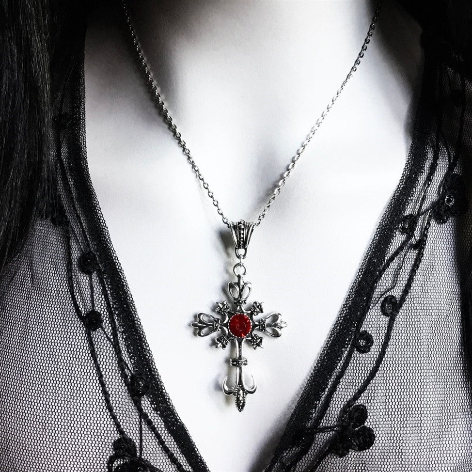 Gothic Cross Necklace For Women Men Punk Hollow Flower Cross Charms Choker Chain Vampires Pendant Jewelry Party Accessories Gift