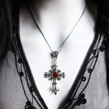 Gothic Cross Necklace For Women Men Punk Hollow Flower Cross Charms Choker Chain Vampires Pendant Jewelry Party Accessories Gift