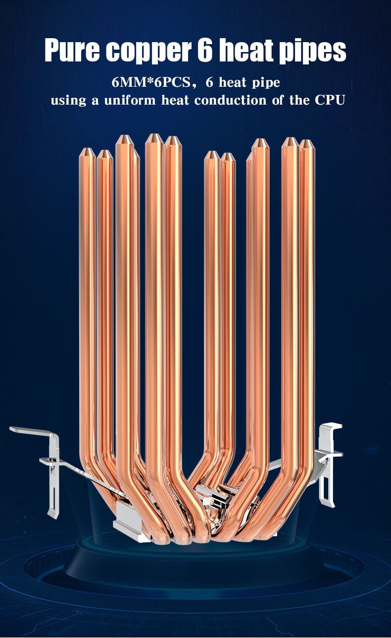 6 Heat Pipes ARGB CPU Air Cooler 4 Pin PWM Quiet CPU Cooling Fan for Intel LGA 1700 2011 1200 1156 X79 X99 AM3 AM4 PC Radiator