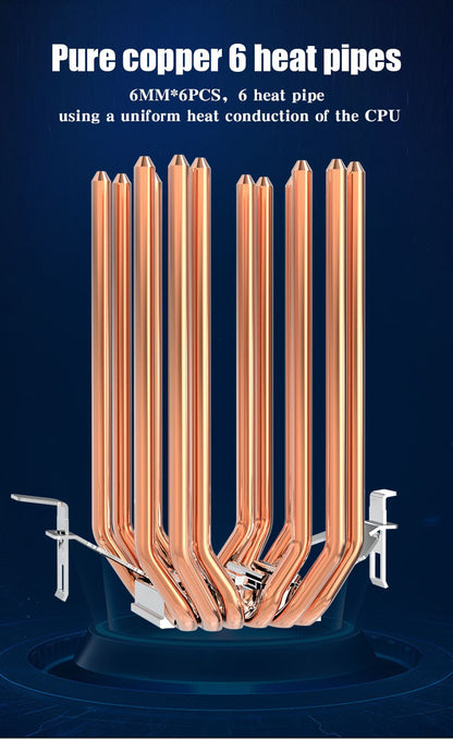 6 Heat Pipes ARGB CPU Air Cooler 4 Pin PWM Quiet CPU Cooling Fan for Intel LGA 1700 2011 1200 1156 X79 X99 AM3 AM4 PC Radiator