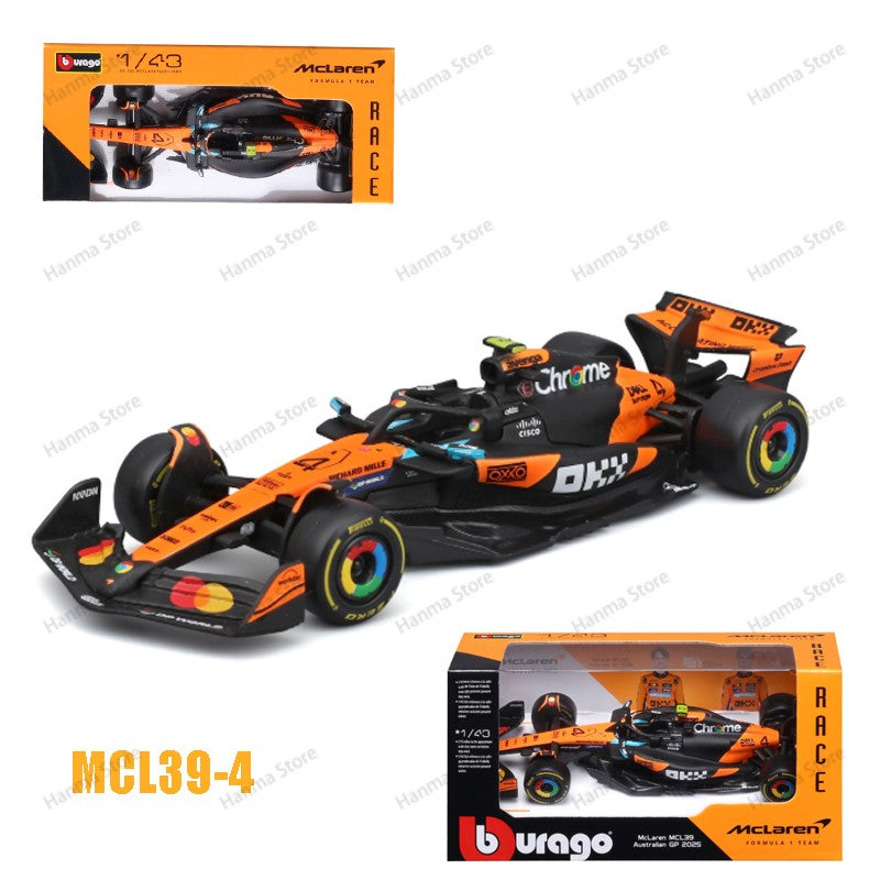 Bburago 1:43 Carro de Fórmula 1 McLaren Mercedes Ferrari SF25 Redbull Racing AlpineA525 Miniatura Colecionável de Metal Fundido Verstappen
