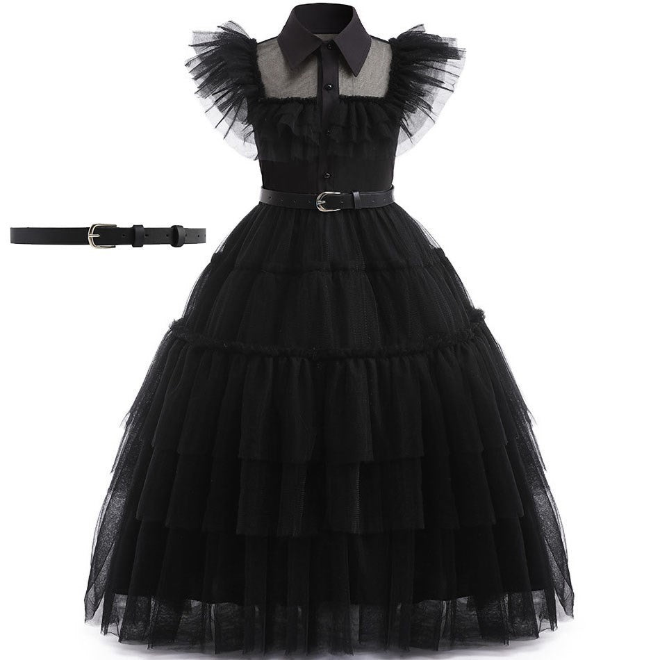 Girls Princess Dress Child Birthday Party Layered Disguise Kids Cosplay Halloween Fantasy Dark Gothic Dancing Costume 4-12Years
