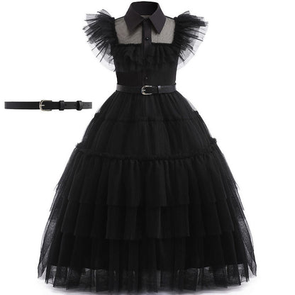 Girls Princess Dress Child Birthday Party Layered Disguise Kids Cosplay Halloween Fantasy Dark Gothic Dancing Costume 4-12Years