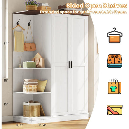 Wardrobe Closet, Modern Bedroom Armoires with 5 Shelves, 2 Doors, Large Wooden Closet Cabinet with 30W x 52H Hanging Area