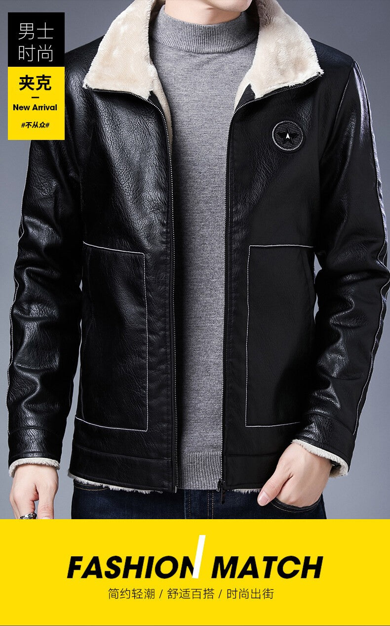Plus Size Fur Collar Men's Leather Jackets Male Casual Plus Velvet Leather Jacket Thickened Style Leather Fashion Men Outerwear