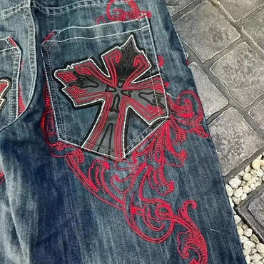 High Quality Street Y2K Retro Denim Shorts Shinjuku Hip Hop Pocket Loose Denim Shorts For Men and Women In Summer Gothic Shorts