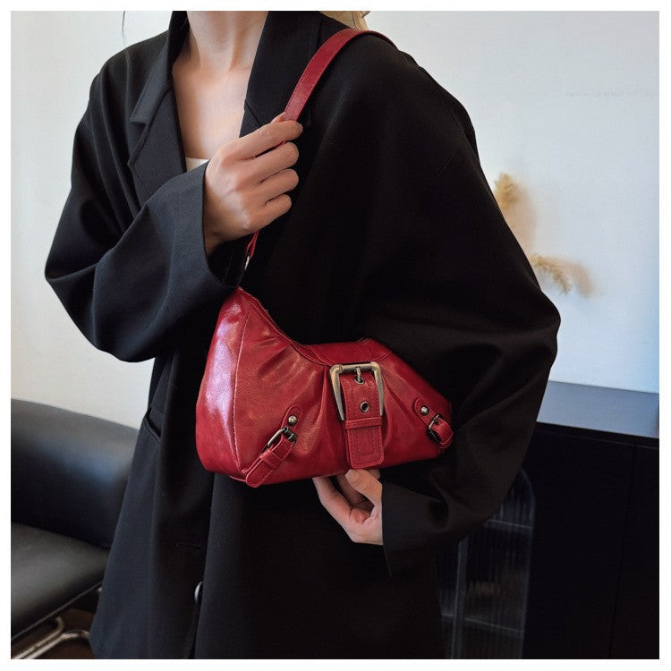 2025 Large Capacity Pleated New Retro Commuter Temperament Locomotive Do Old Style Underarm Shoulder Bag Women