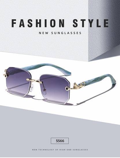 Square Sunglasses For Men Women Fashion Metal Leopard Head Rimless Eyewear Travel And Driving Shades Oculos De Sol UV400