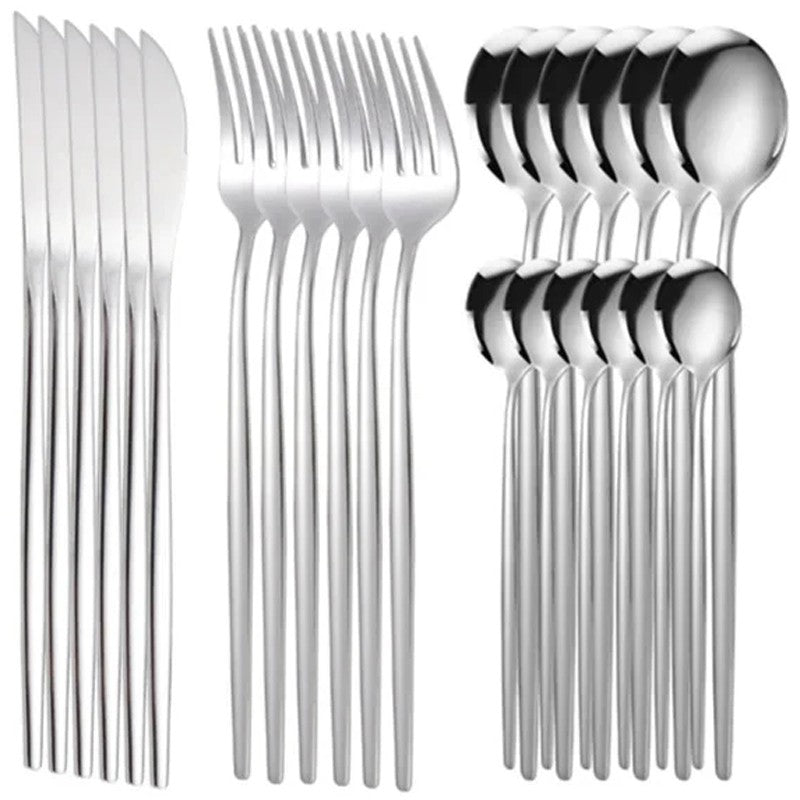 Conjunto de Talheres 24 Peças Aço Inoxidável Preto Dourado Faca Garfo Colher Talheres Ocidentais Prata Utensílios de Mesa
