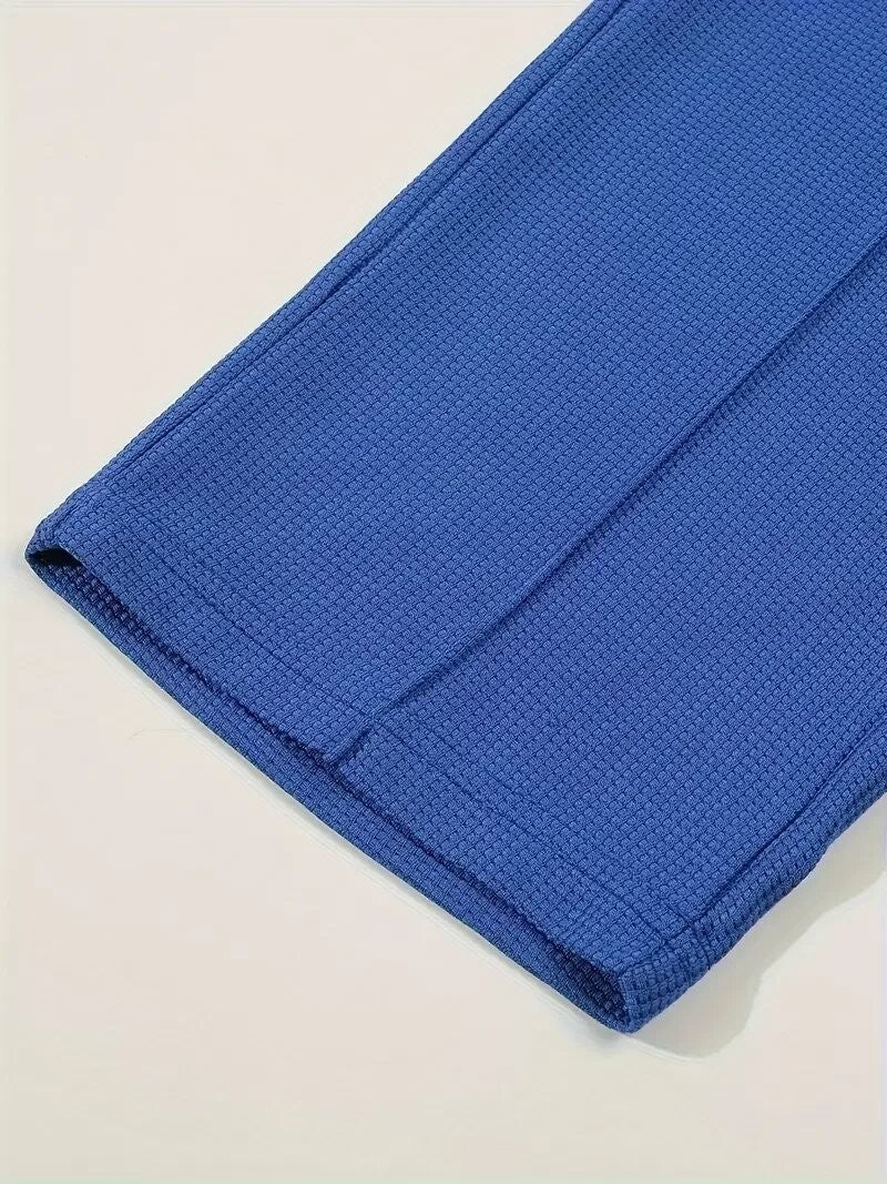Calça Masculina Casual de Waffle de Cintura Média Calça Leve e Elegante Adequada para Todas as Estações