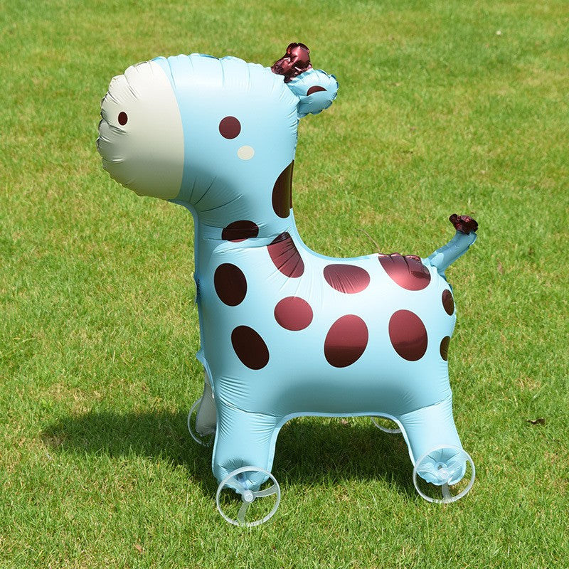 Cartoon Standing Animal Ballons with Wheels Kids Toys Outdoor Yard Walking Balloons Birthday Party Baby Shower Decor Photo Props