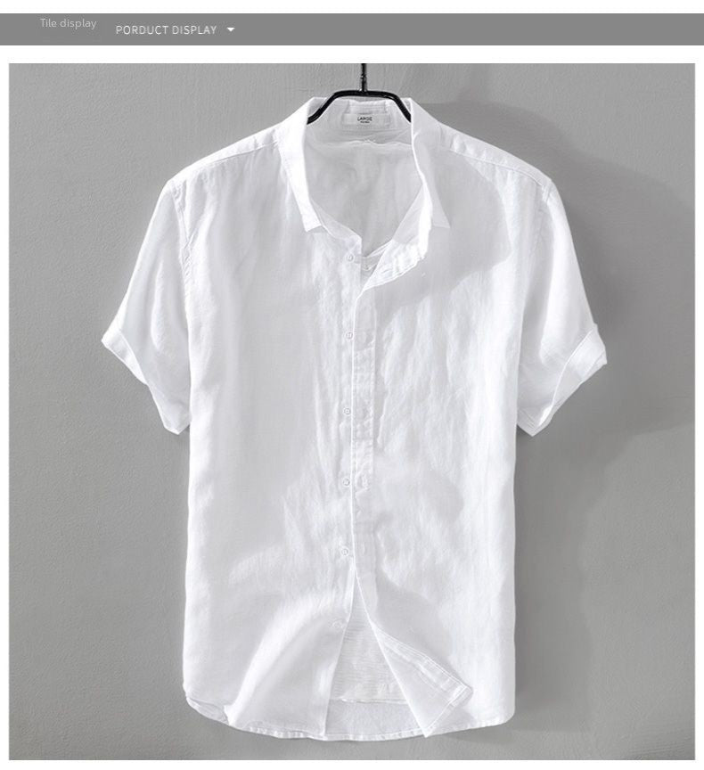 100% Linen Short Sleeve Shirt Men Cotton Linen Clothing Top Casual Summer Half Sleeve Shirt Loose Style Square Collar