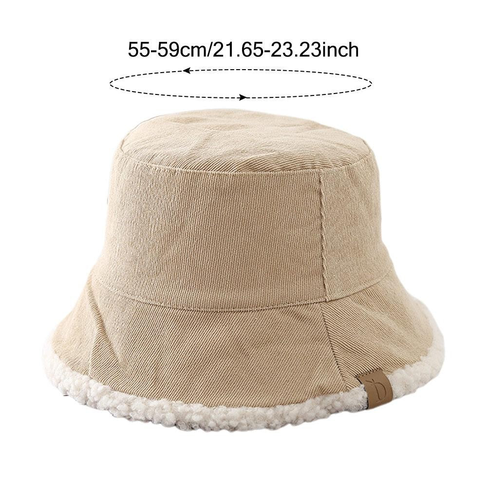 Trendy Lambswool Winter Bucket Hat Thickened Soft Fisherman Cap Warm Corduroy Beanies Cap for Casual, Trips, Sports, Skiing