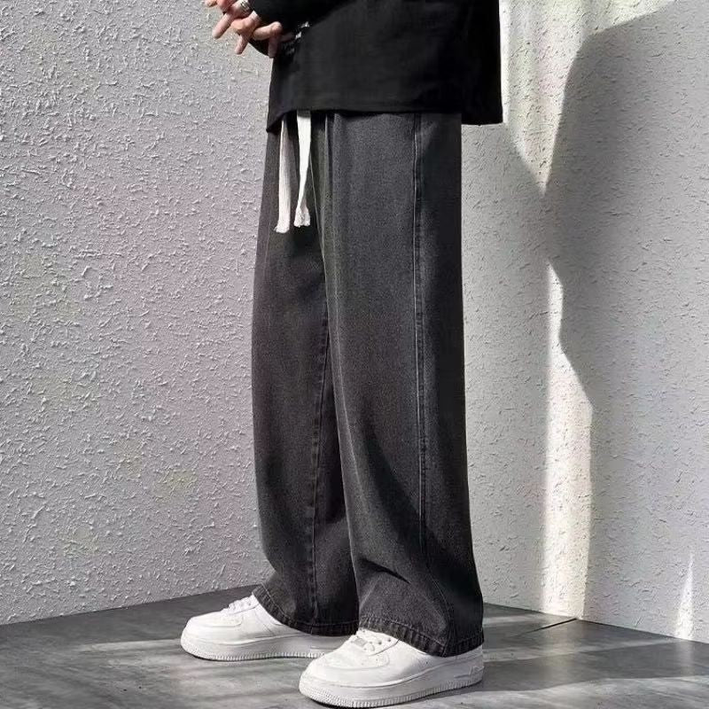Dragging Streetwear Loose Jeans Men Korean Style Fashion Loose Straight Wide Leg Pant Men's Brand Clothing Black Light Blue Grey